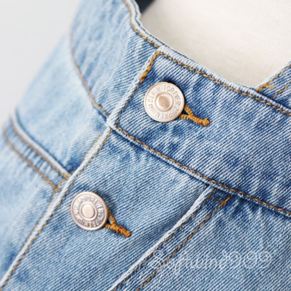 Last ☝️Blue Denim Distressed Overall Skirt Dress - Picture 3 of 8